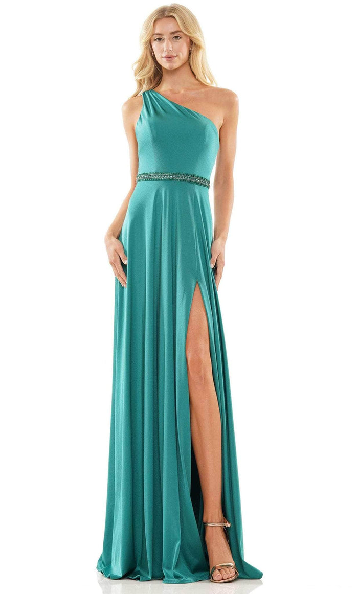 Colors Dress 2879 - One Sleeve A-Line Prom Gown Prom Dresses 0 / Deep Green