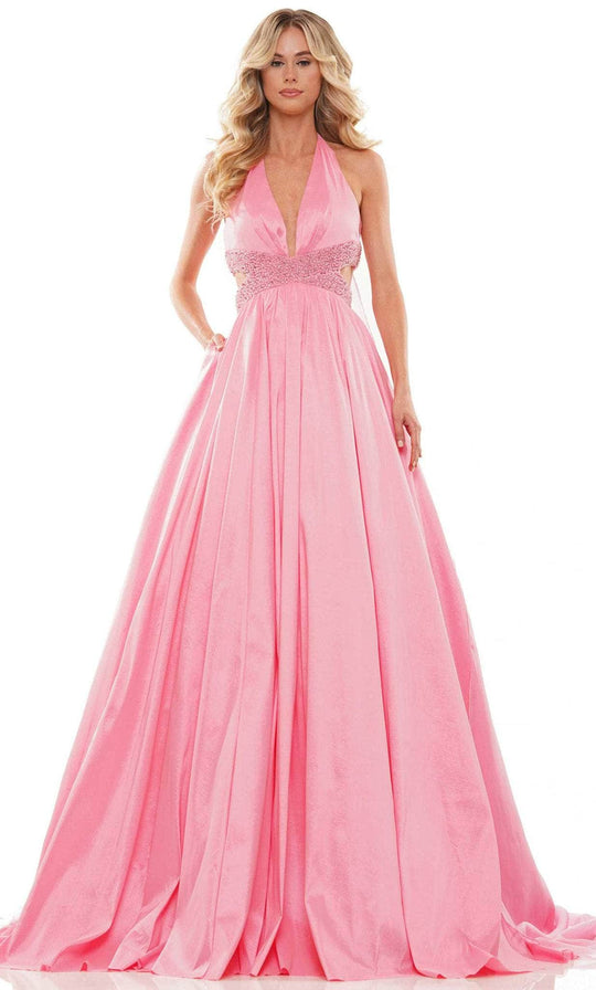 Colors Dress 2910 - Taffeta Halter Neck Voluminous Gown Special Occasion Dress 00 / Hot Pink