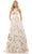 Colors Dress 2918 - Floral Sequined High Waisted Crisscross Gown Evening Dresses 00 / Off White