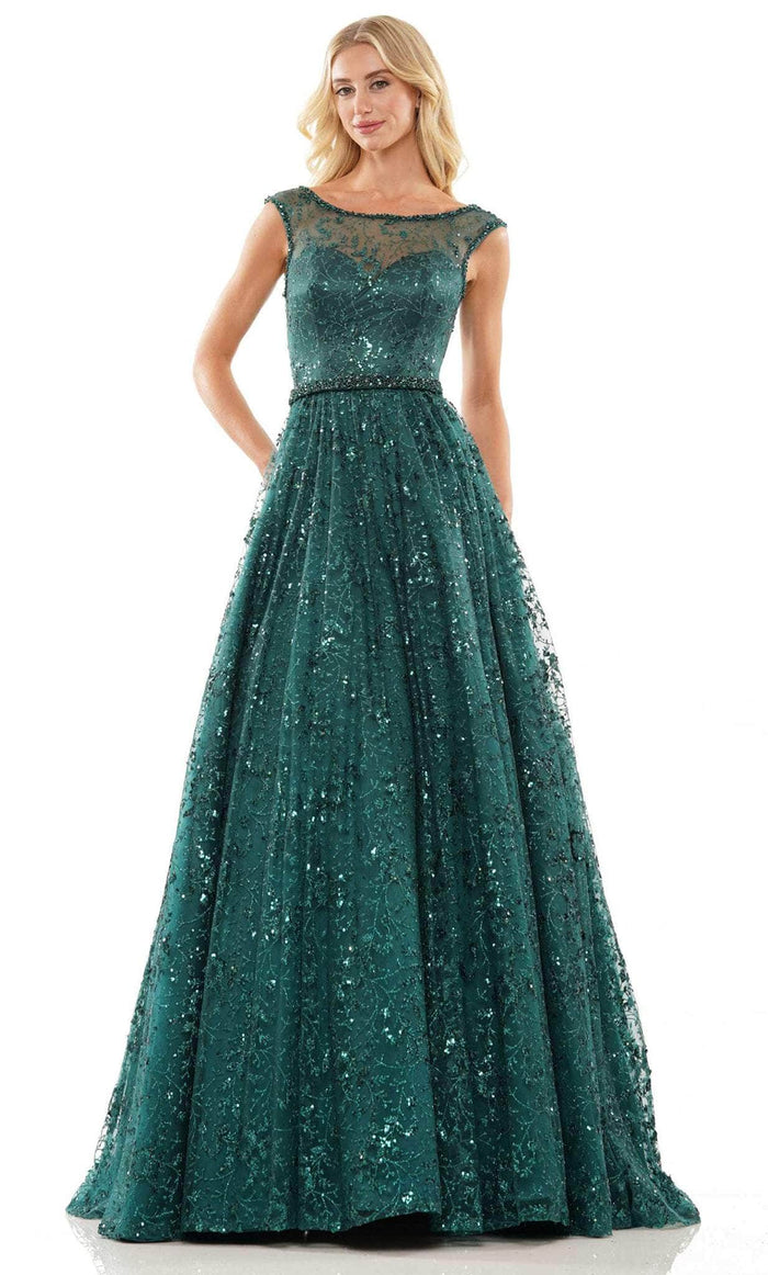 Colors Dress 2980 - Beaded Illusion Bateau Ballgown Prom Dresses 2 / Deep Green