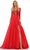 Colors Dress 2981 - Sequined Top Pleated A-line Slit Gown Evening Dresses 2 / Red
