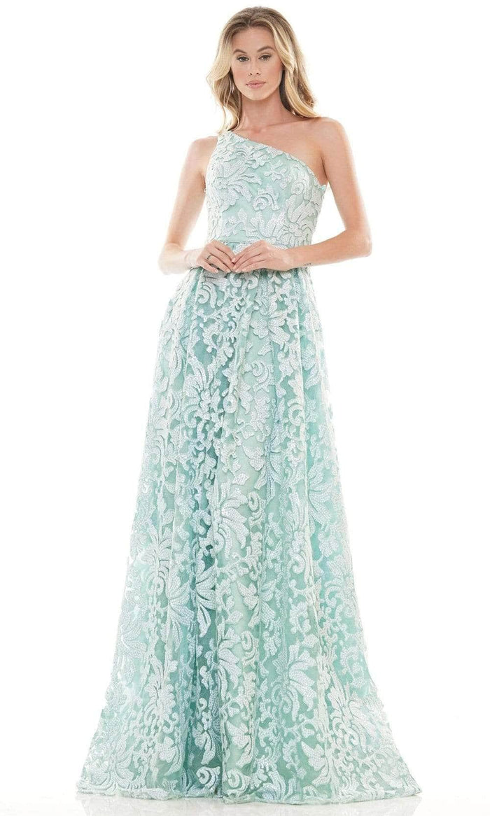 Colors Dress - Asymmetrical Lace A-Line Gown 2657 - 1 pc Sea Green In Size 4 Available CCSALE 4 / Sea Green