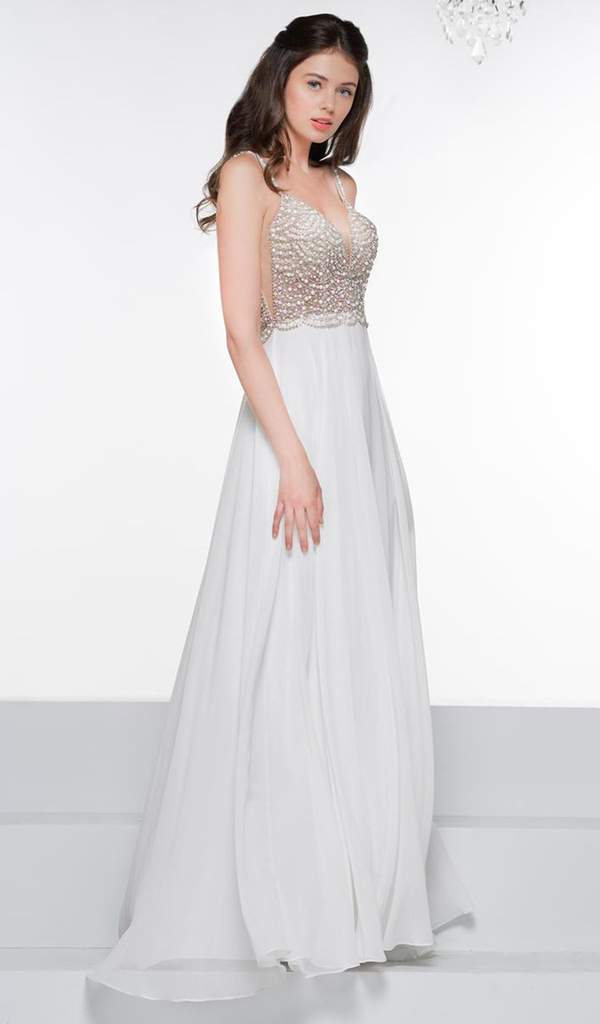 Colors Dress - Bead Embellished Plunging V-Neck A-Line Evening Gown G848 - 1 pc Off White In Size 14 Available CCSALE 14 / Off White