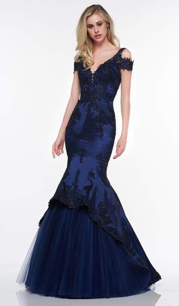 Colors Dress - Bead Embellished V-Neck Trumpet Gown G838 - 1 pc Navy In Size 10 Available CCSALE 10 / Navy