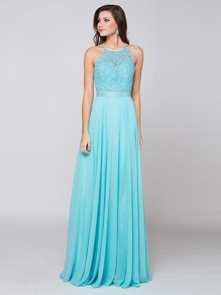 Colors Dress - Embellished Halter Neck A-line Dress G703 CCSALE 8 / Aqua