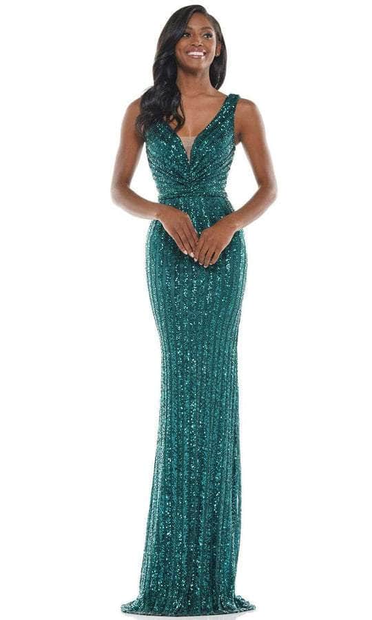 Colors Dress - G1042 Sleeveless V-neck Sequined Long Gown - 1 pc Wine In Size 18 Available CCSALE 18 / Wine
