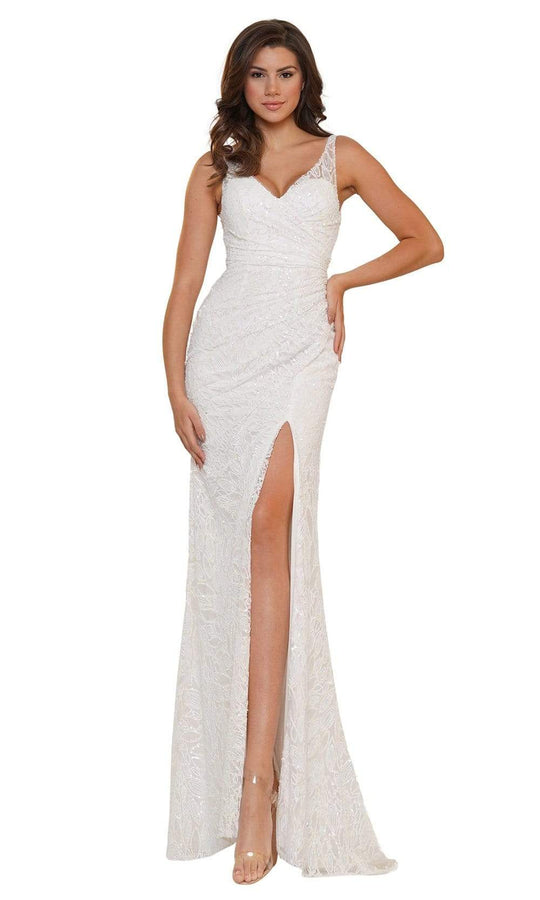 Colors Dress - G1074 V-Neck Ruched Sequin Dress