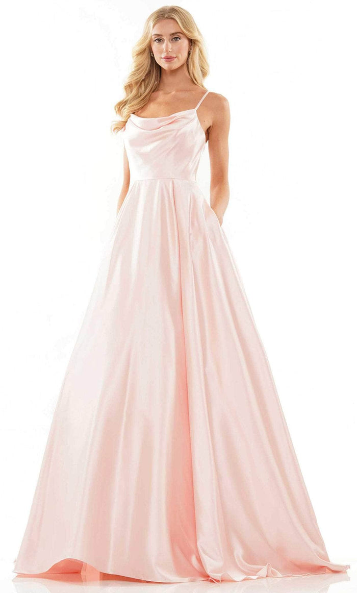 Colors Dress G1088 - Cowl Neck Satin Ballgown Prom Dresses 0 / Baby Pink