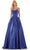 Colors Dress G1088 - Cowl Neck Satin Ballgown Prom Dresses 0 / Blueberry