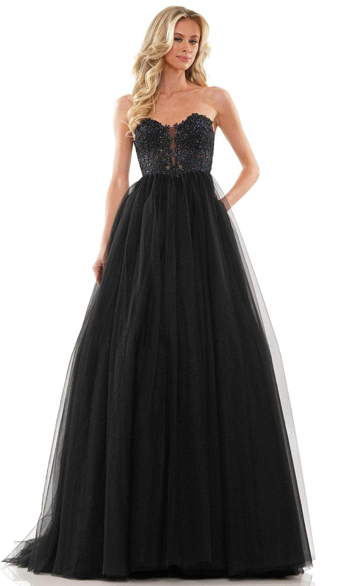 Colors Dress G1094 - Tulle High Waisted A-line Gown Evening Dresses 0 / Black