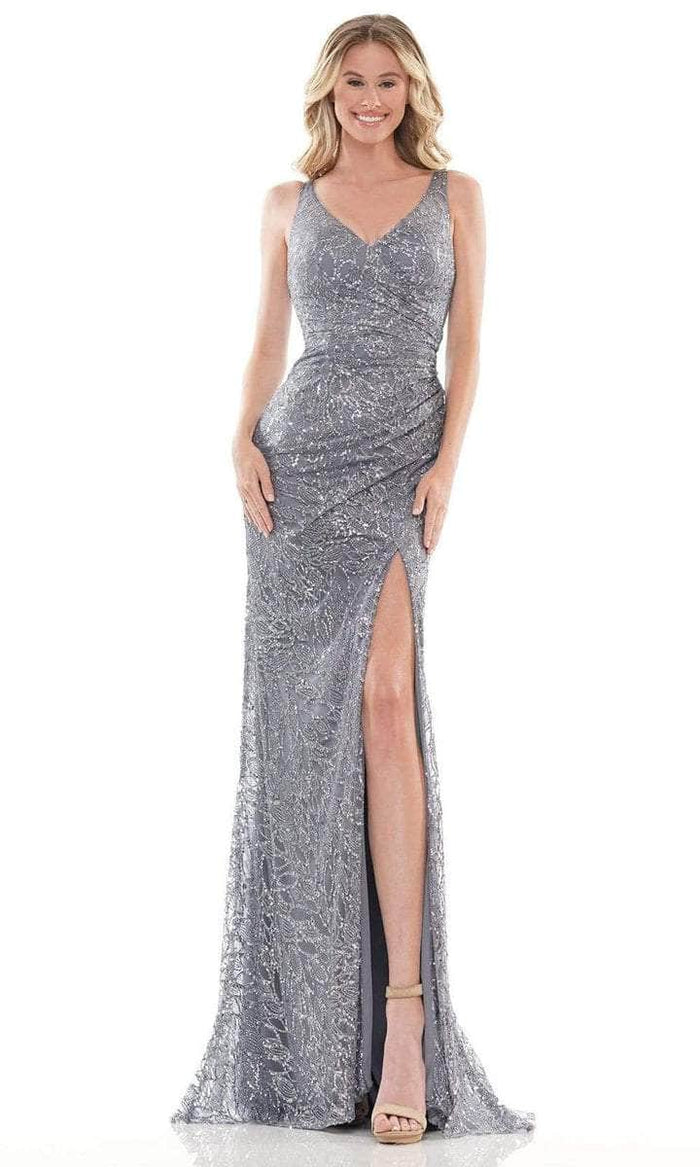 Colors Dress - Glittered V-Neck Prom Dress G1074 - 1 pc Gunmetal in Size 2 Available CCSALE 2 / Gunmetal