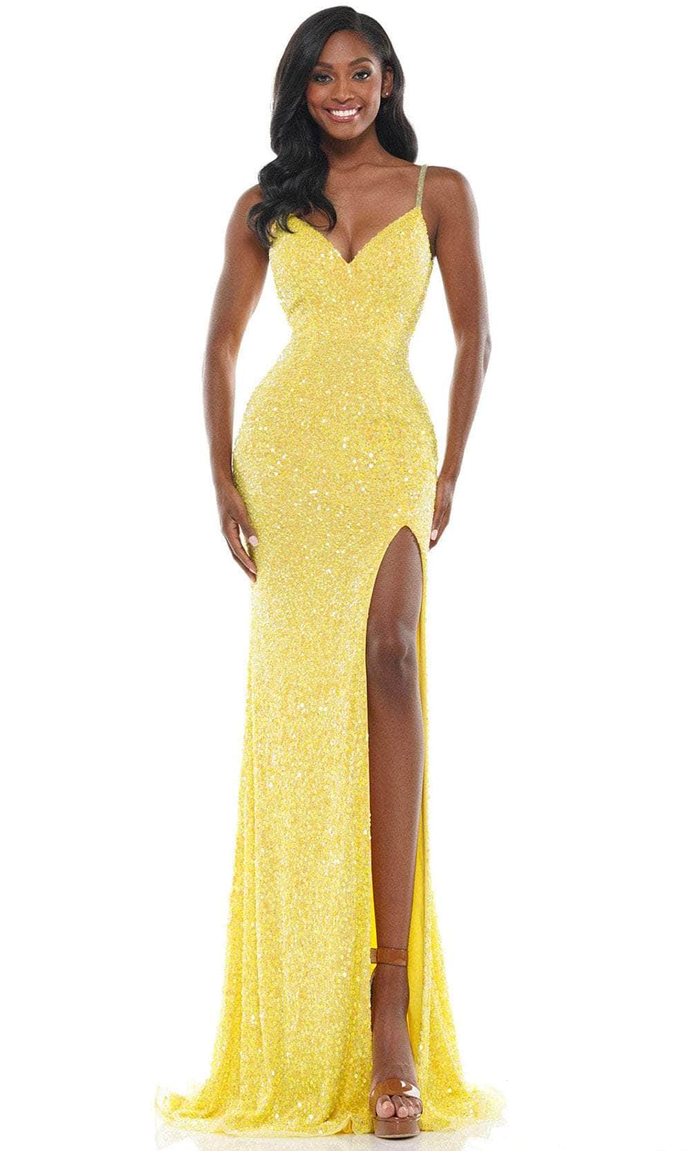 Colors Dress K101 - Shimmering V-neck Long Dress – Couture Candy