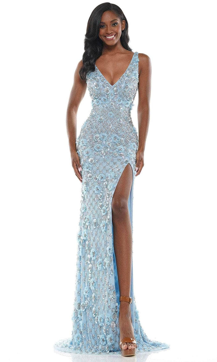 Colors Dress K110 - Beaded Deep V-Neck Prom Dress Special Occasion Dress 0 / Baby Blue