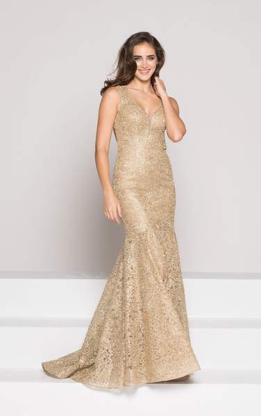 Colors Dress - Lace V-neck Sheath Dress 1915 - 1 pc Gold In Size 16 Available CCSALE 16 / Gold