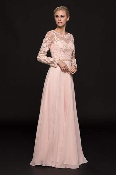 Colors Dress - Long Sleeve Lace A-line Dress G755 - 1 pc Blush In Size 14 Available CCSALE 14 / Blush