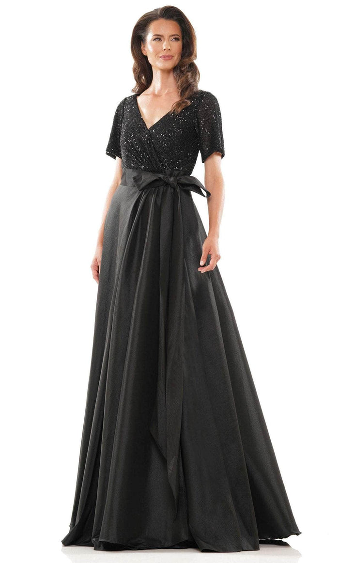Colors Dress M316 - Sequined V-Neck Taffeta Formal Gown Mother of the Bride Dresses 4 / Black