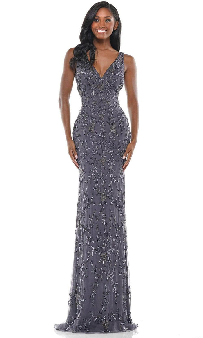 Colors Dress - Plunging Back Beaded Prom Dress K102 - 1 pc Gunmetal In Size 10 Available CCSALE 10 / Gunmetal