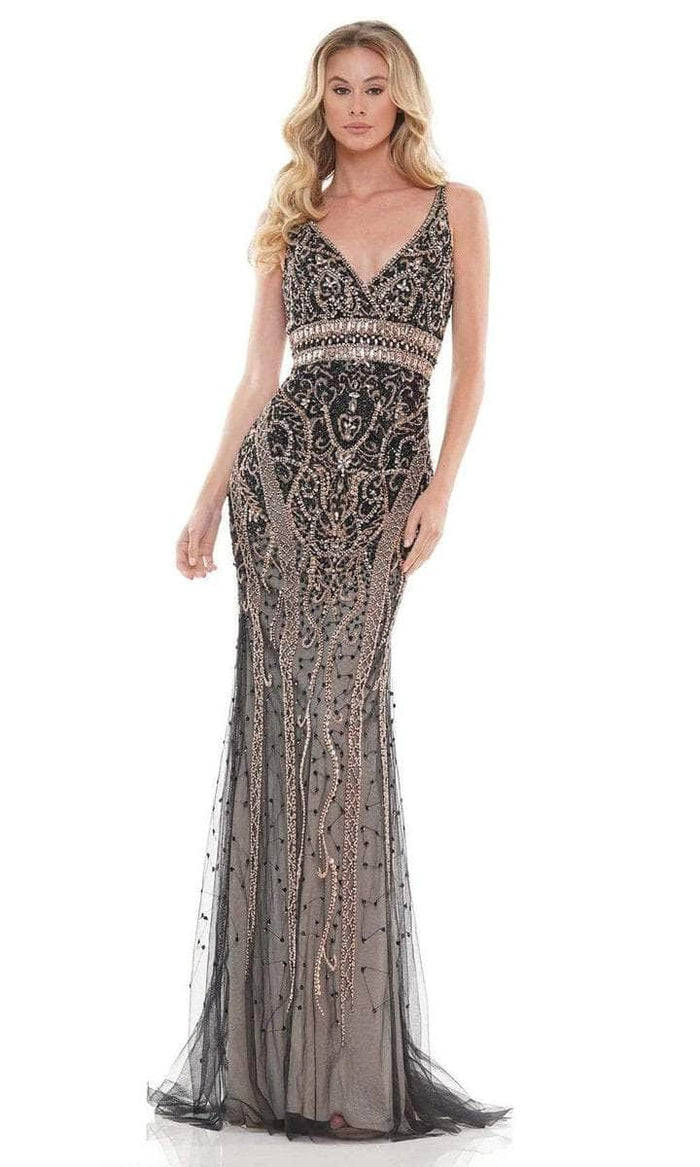 Colors Dress - V-Neck Beaded Prom Dress 2730 - 1 pc Black Gold In Size 18 Available CCSALE 18 / Black Gold