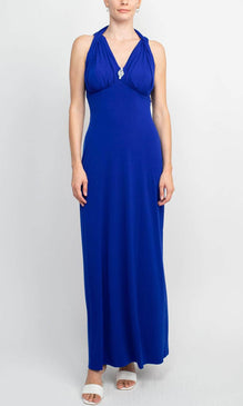 Connected Apparel T1312988M1 - Cross Neck Evening Dress - 4 / Deep Cobalt