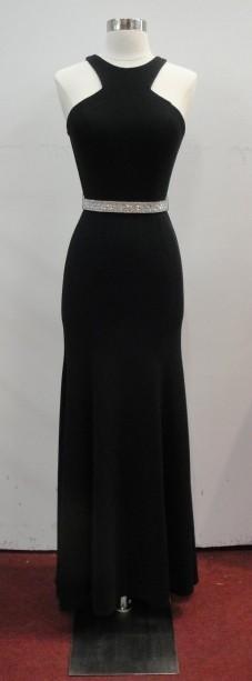 Cut-In Shoulder Long Evening Dress with Train Evening Dresses XXS / Black