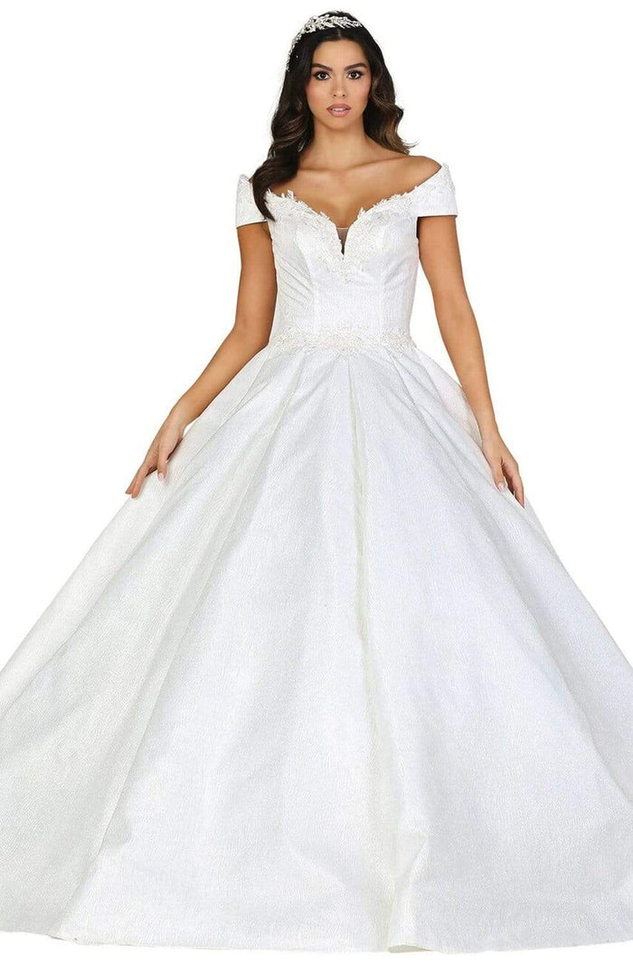 Dancing Queen - 107 Off-Shoulder Pleated Wedding Ballgown Wedding Dresses XS / Off White