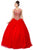 Dancing Queen - 1101 Gold Embroidered Illusion Neck Formal Ball Gown Quinceanera Dresses XS / Red
