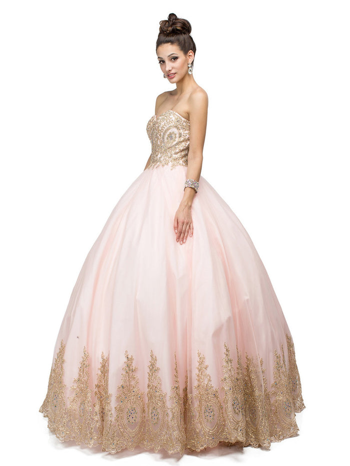 Dancing Queen - 1115 Bead Embellished Sweetheart Formal Ball Gown Sweet 16 Dresses XS / Blush