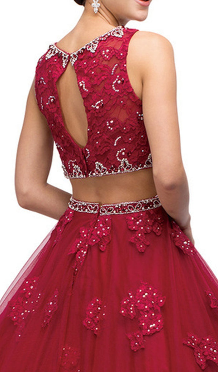 Dancing Queen - 1155 Two-Piece Sequined Floral Quinceanera Gown Special Occasion Dress L / Burgundy