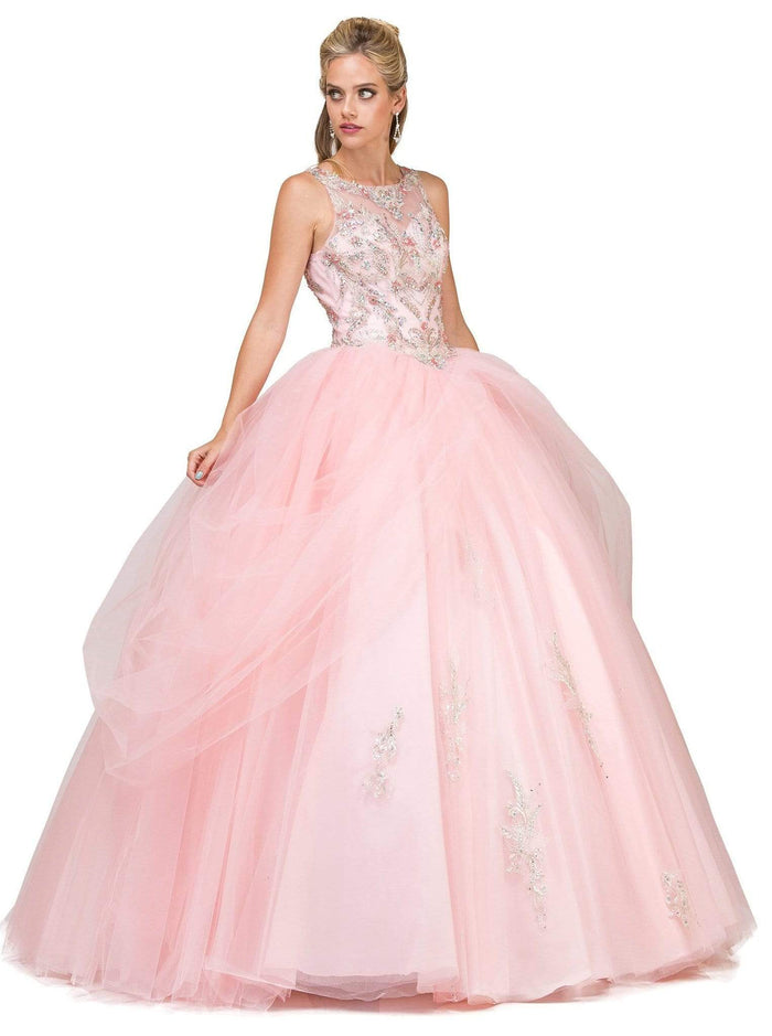 Dancing Queen - 1179 Jeweled Draped Illusion Ballgown Special Occasion Dress XS / Blush