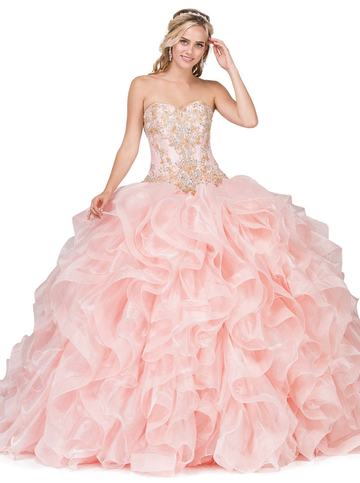 Dancing Queen - 1250 Strapless Embroidered Ruffled Quinceanera Gown Special Occasion Dress XS / Blush