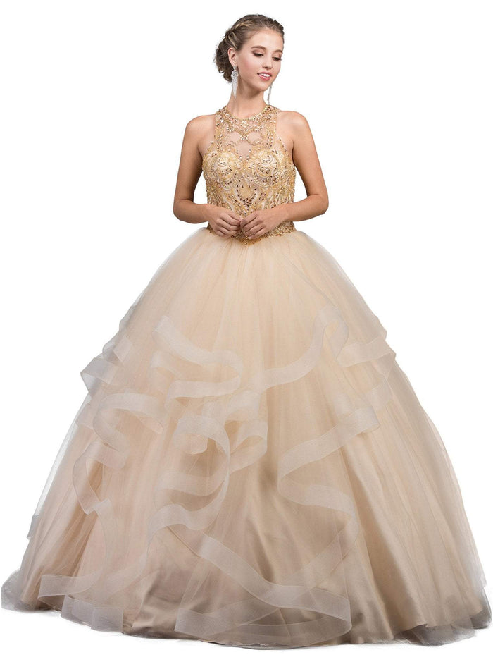 Dancing Queen - 1253 Bedazzled Halter Neck Quinceanera Ballgown Special Occasion Dress XS / Champagne