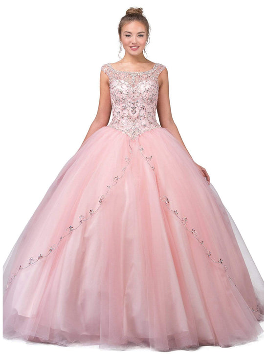 Dancing Queen - 1267 Cap Sleeves Embellished Quinceanera Ballgown Special Occasion Dress XS / Blush