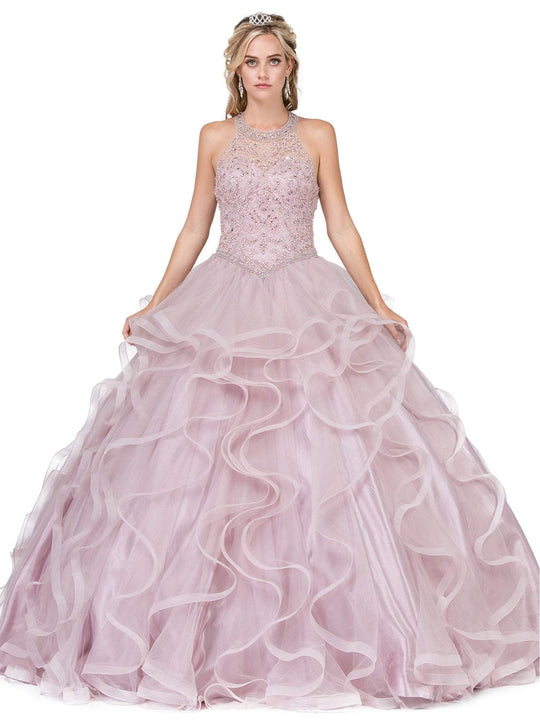 Dancing Queen - 1285 Embellished Halter Ruffled Quinceanera Ballgown