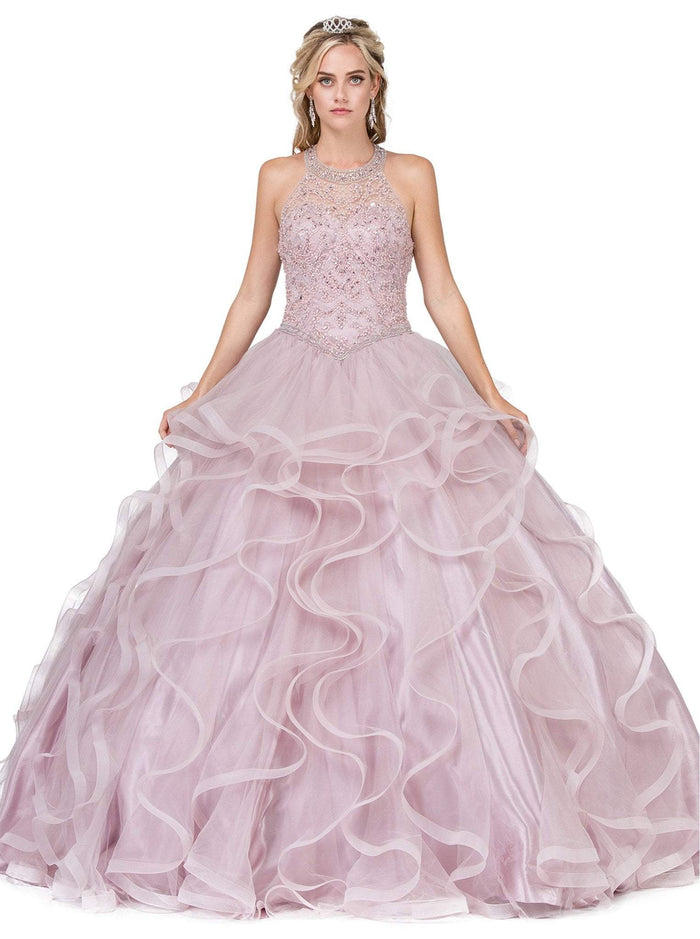 Dancing Queen - 1285 Embellished Halter Ruffled Quinceanera Ballgown Special Occasion Dress XS / Dusty Pink