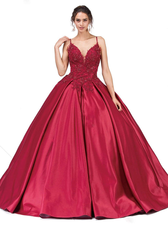 Dancing Queen - 1339 Beaded Floral Appliqued Sleek Ballgown