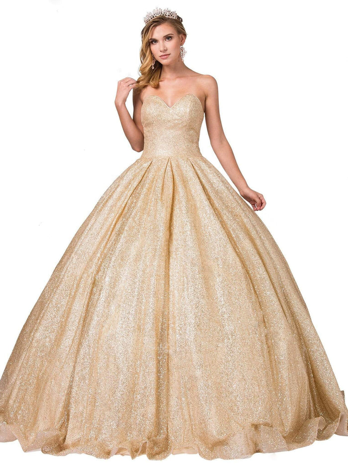 Dancing Queen - 1341 Strapless Sweetheart Bodice Glitter Ballgown Special Occasion Dress XS / Gold