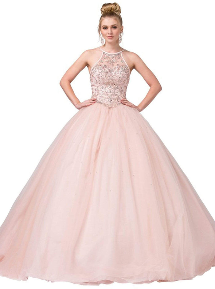 Dancing Queen - 1349 Embellished Halter Ballgown Special Occasion Dress XS / Blush