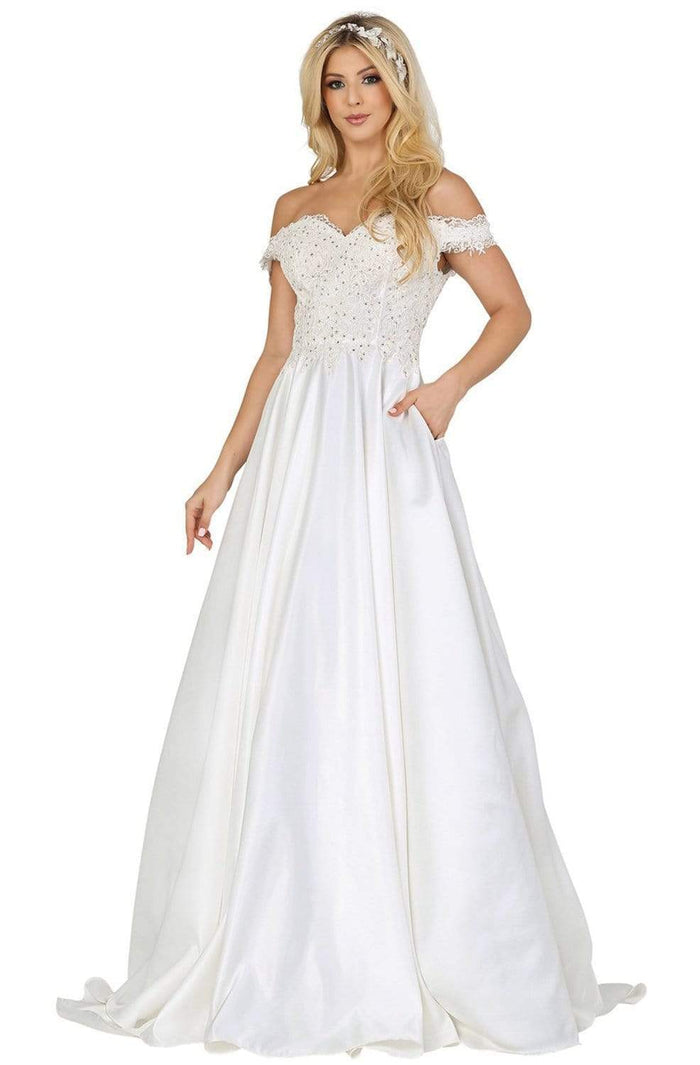 Dancing Queen - 138 Off-Shoulder A-Line Wedding Dress Wedding Dresses XS / Off White