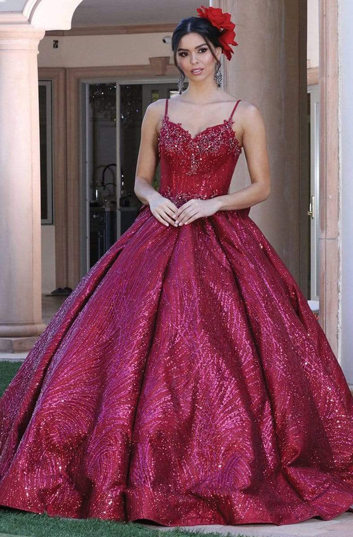 Dancing Queen - 1447 Appliqued Bow Accented Back Ballgown Ball Gowns XS / Burgundy