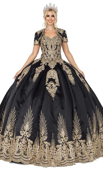 purple dress and gold shoes Quinceanera Hello Kitty Black with Gold Details / quinceanera-decor main image 1