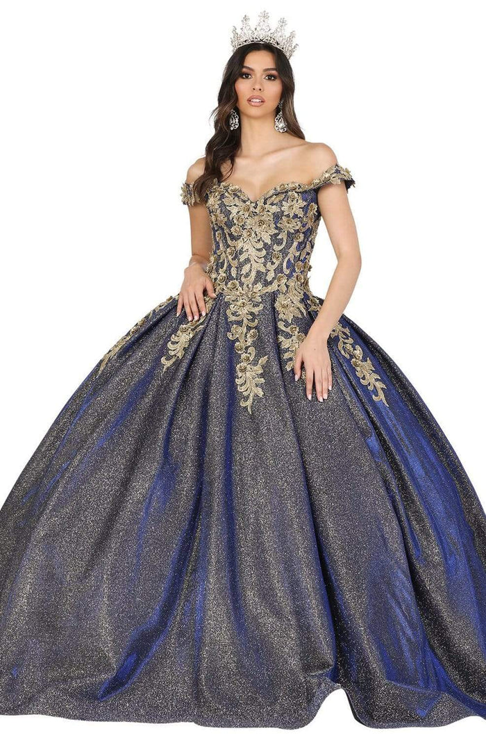 Dancing Queen - 1504 Embroidered Off-Shoulder Pleated Ballgown Quinceanera Dresses XS / Royal Blue