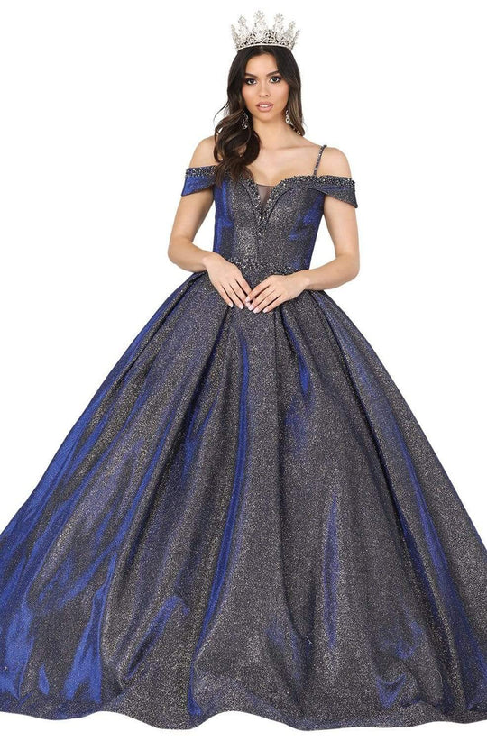 Dancing Queen - 1506 Embellished Deep Off-Shoulder Pleated Ballgown