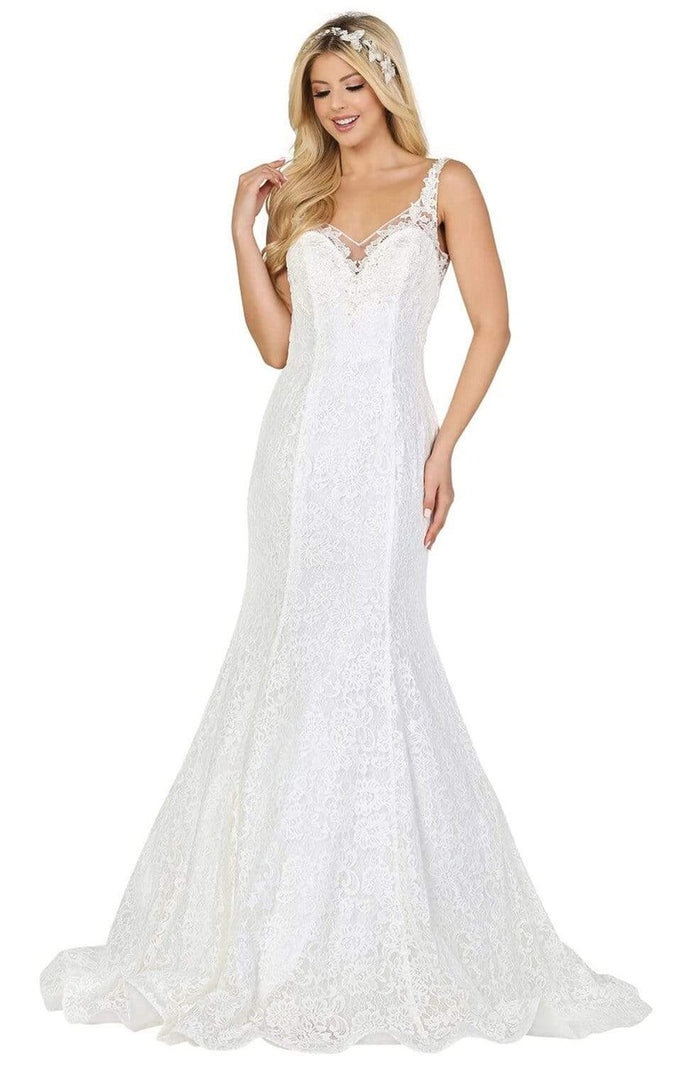 Dancing Queen - 151 Lace V-neck Mermaid Dress With Train Wedding Dresses XS / Off White