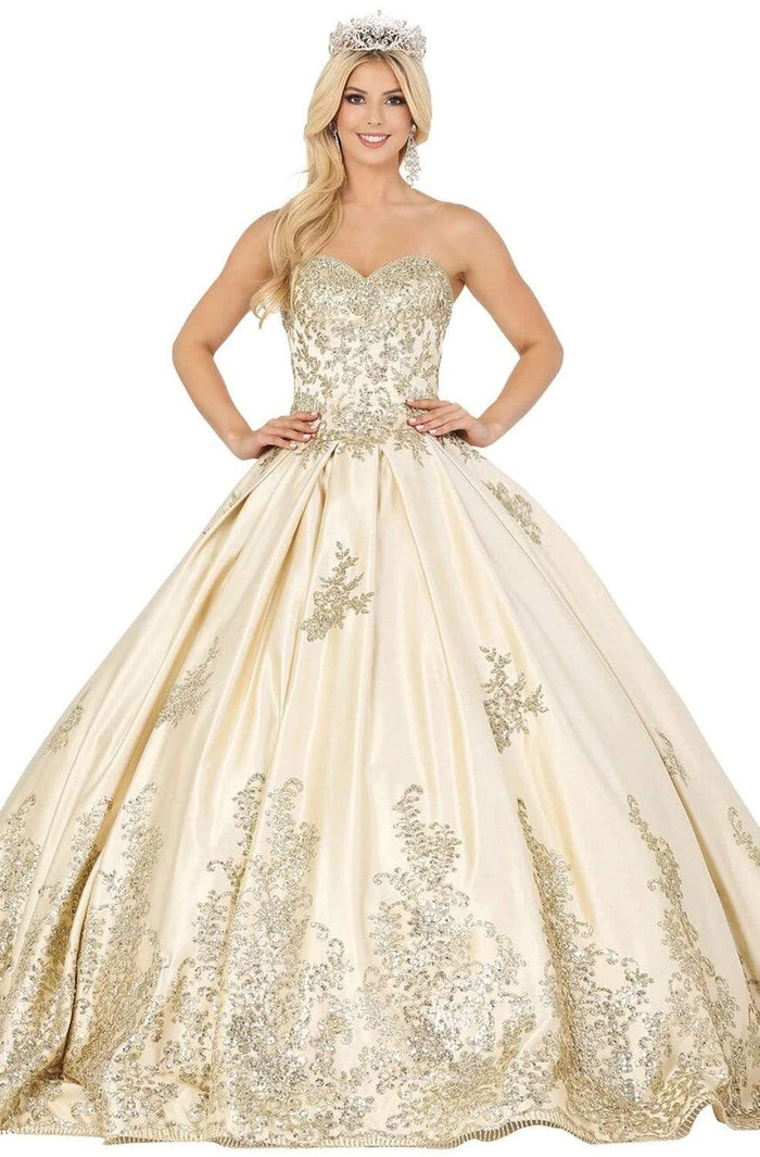 Dancing Queen - 1516 Strapless Embellished Sweetheart Ballgown Quinceanera Dresses XS / Champagne
