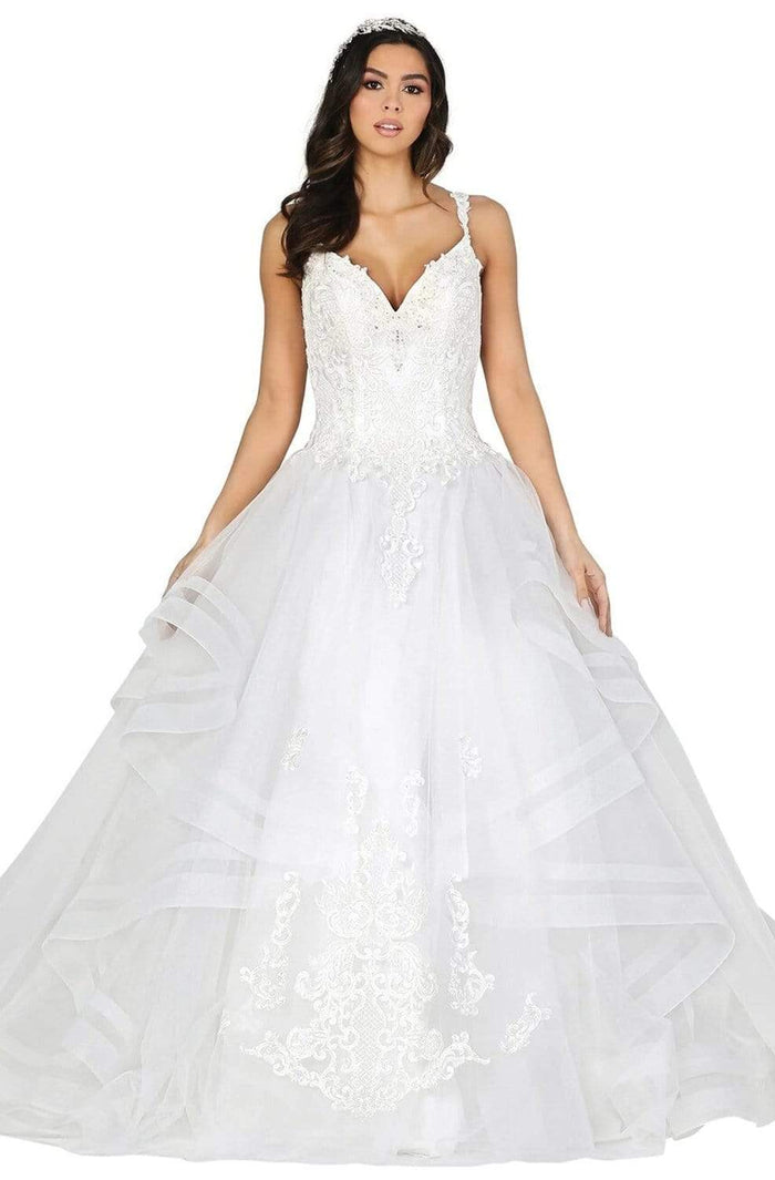 Dancing Queen - 152 Lace Plunging V-neck Ballgown Wedding Dresses XS / Off White