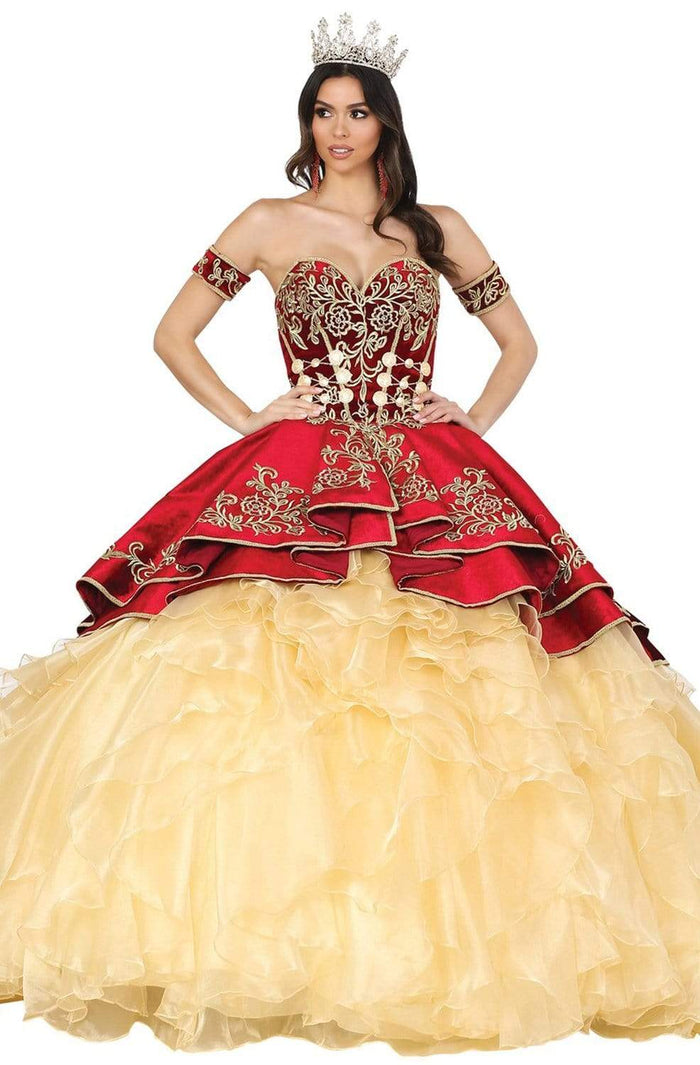 Dancing Queen - 1529 Embroidered Sweetheart Ruffled Ballgown Quinceanera Dresses XS / Burgundy