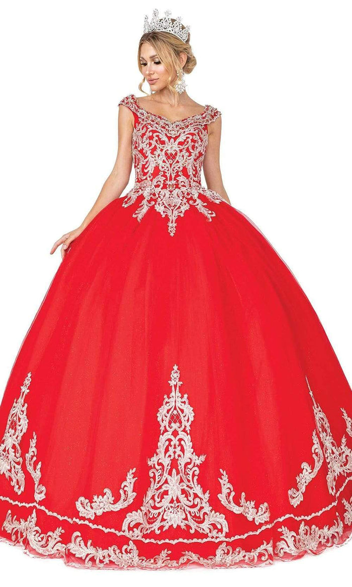 Dancing Queen - 1566 Cap Sleeve Appliqued Ballgown Quinceanera Dresses XS / Red