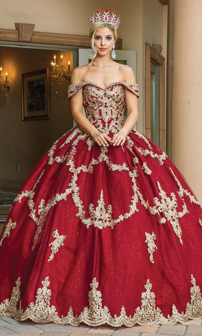 Dancing Queen - 1572 Embroidered Off Shoulder Ballgown Special Occasion Dress XS / Burgundy