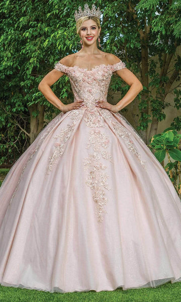 Dancing Queen - 1574 Floral Applique Off Shoulder Ballgown