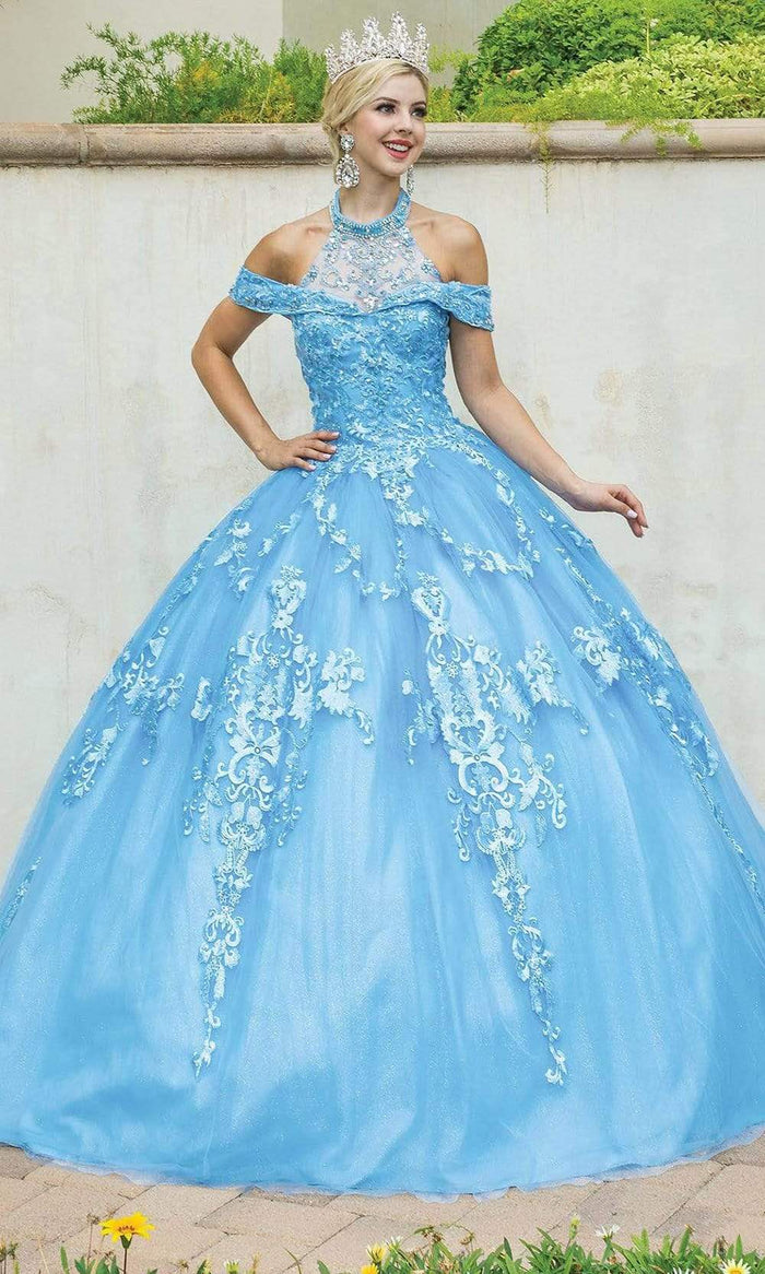 Dancing Queen - 1577 Halter Embroidered Ballgown Special Occasion Dress XS / Bahama Blue